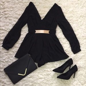 Black romper with gold belt